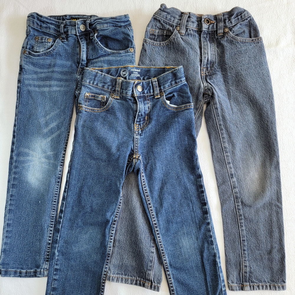Lot Of 3 Kids Size 6 Jeans Lee Hurley Wonder Nation Adjustable Waist Back School